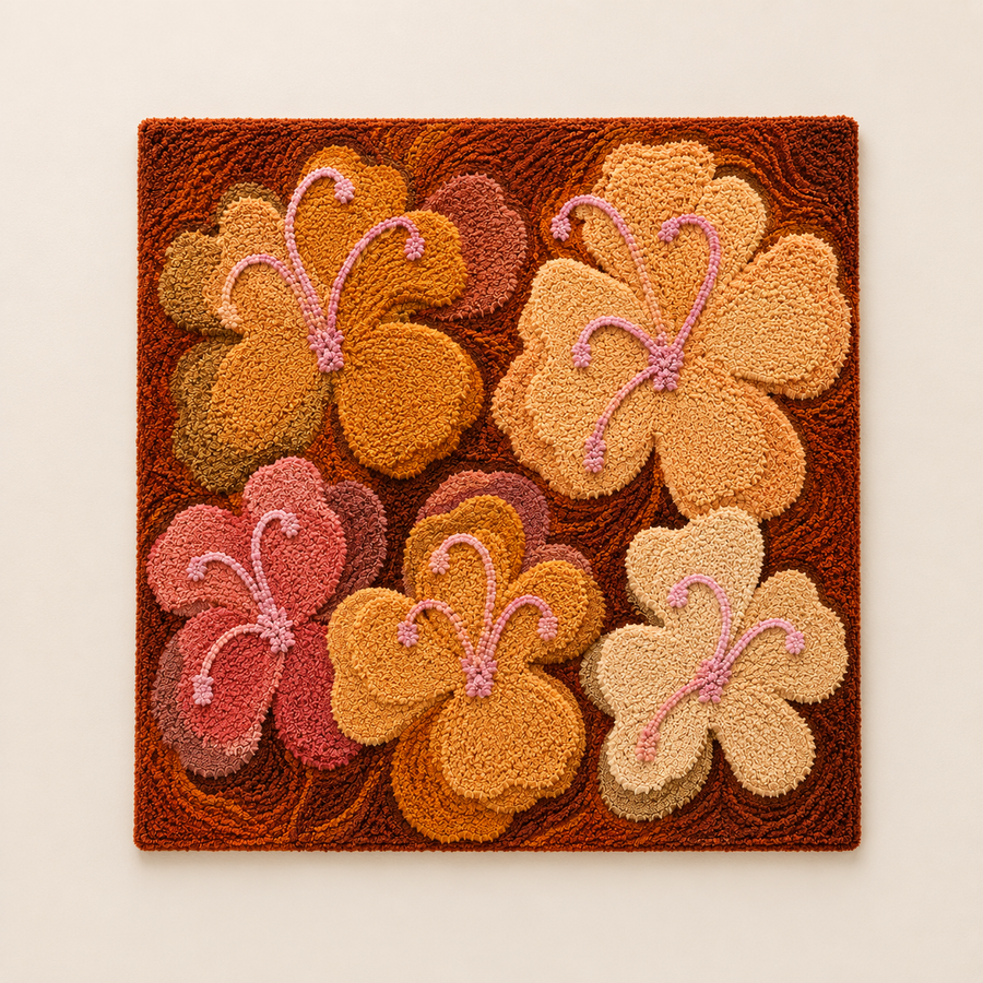 Hewn Earth Amber Petals wall art featuring a light square design with warm amber floral motifs.