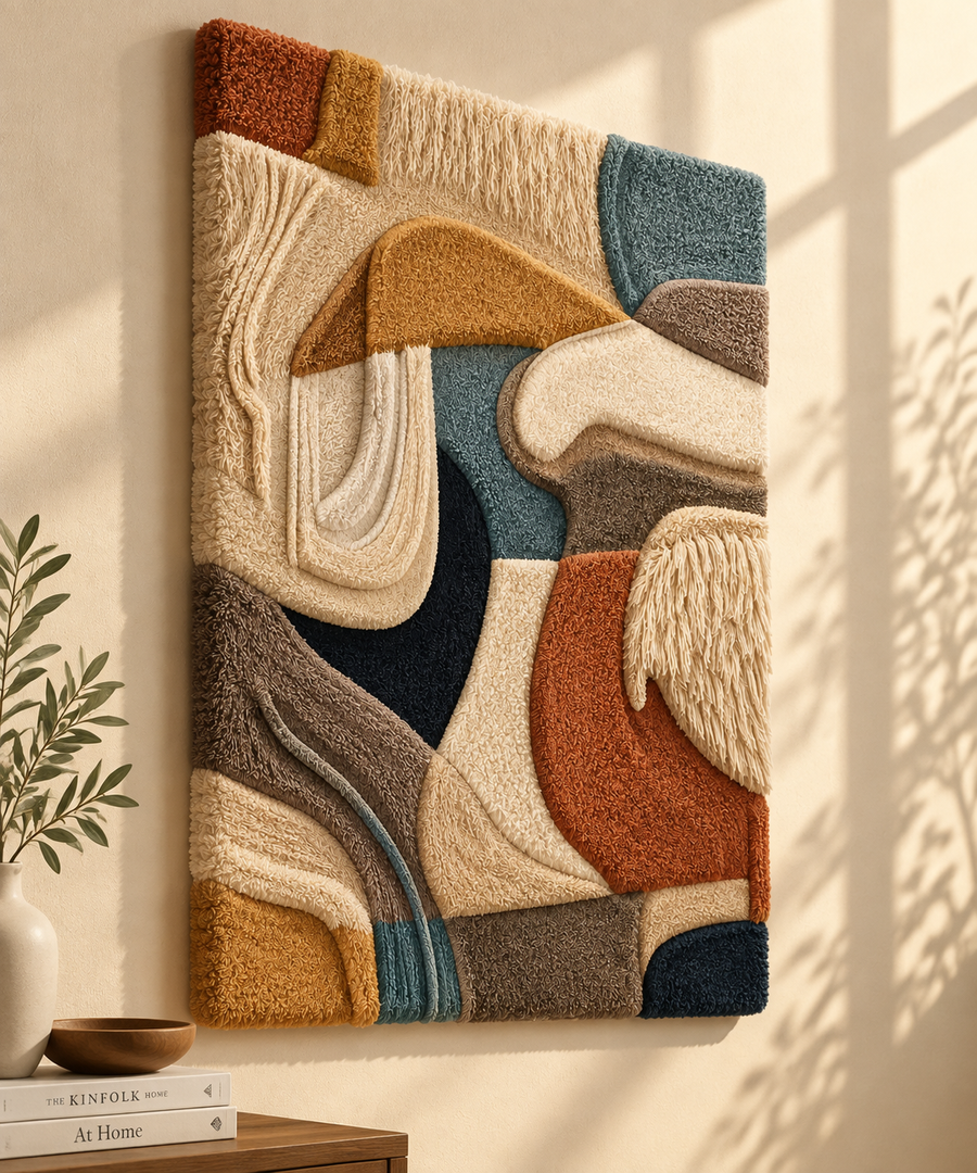 Hewn Earth Puzzle Play HE-0155 wall art featuring colorful puzzle piece design, side view of modern geometric wall decor.
