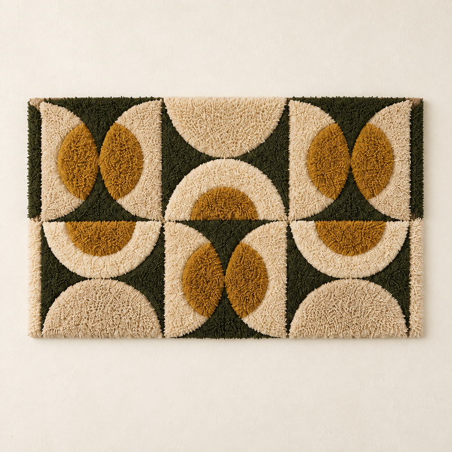 Olive and ochre abstract wall art by Hewn Earth featuring bold shapes and textured details for modern interior decor.