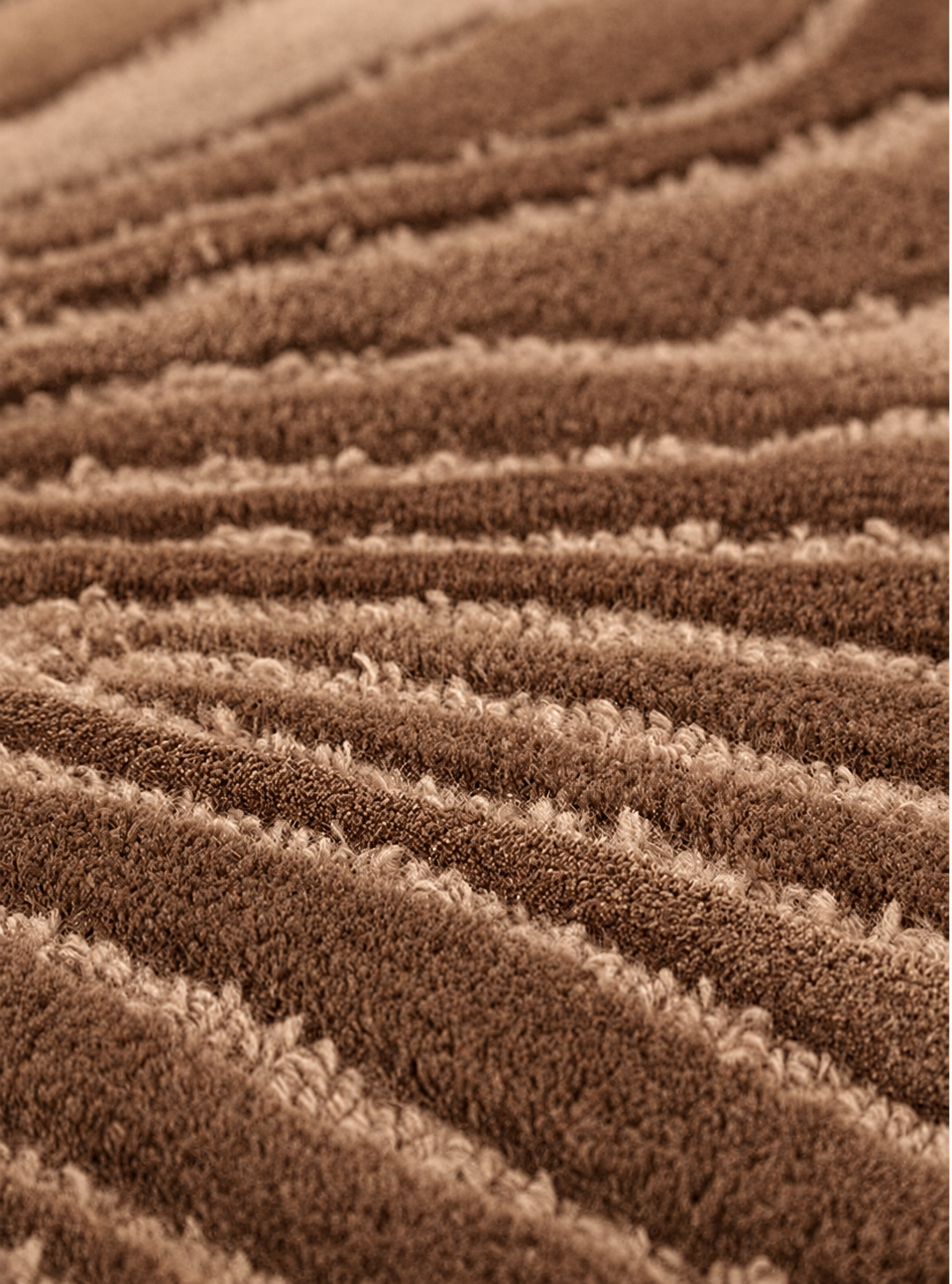 Close-up of Hewn Earth Studio Frond rug in cocoa color, showcasing its detailed woven texture and natural fiber design.