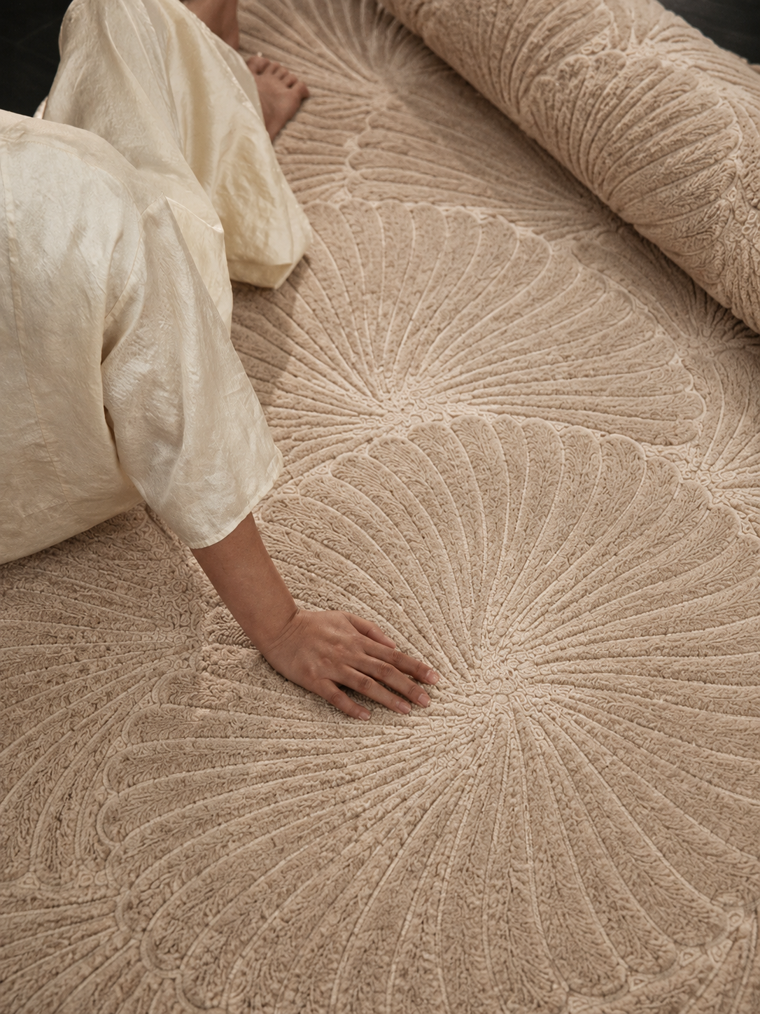 Hewn Earth Studio Frond rug in Oat color featuring a handwoven, textured design perfect for modern home decor.