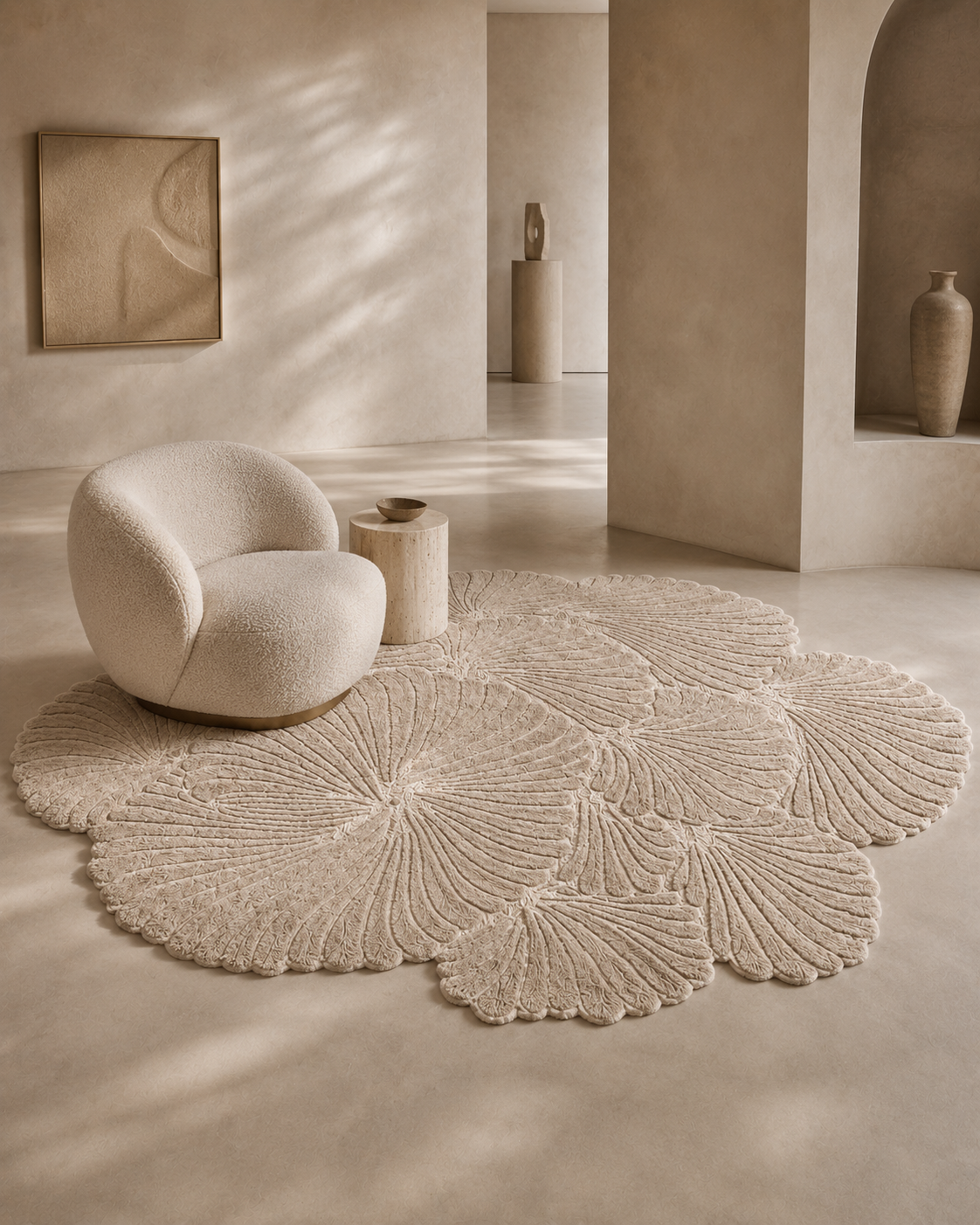 Hewn Earth Studio Frond rug in oat color, showing a textured, natural fiber design suitable for modern home decor.