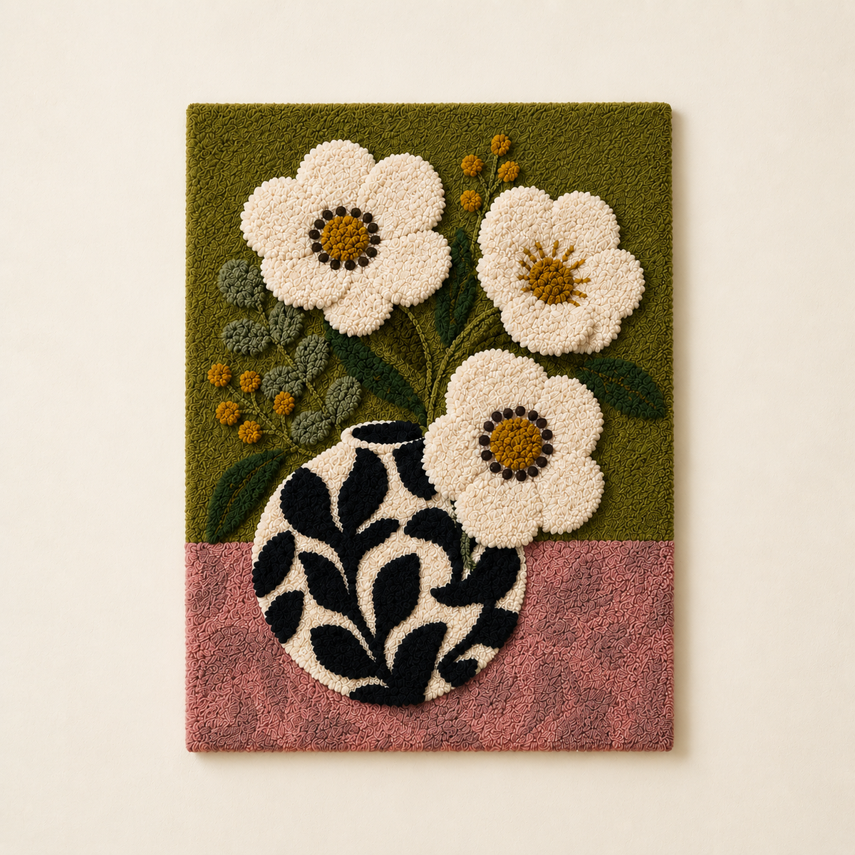 Cream Flowers in Folk Vase · HE-0031 unframed artwork