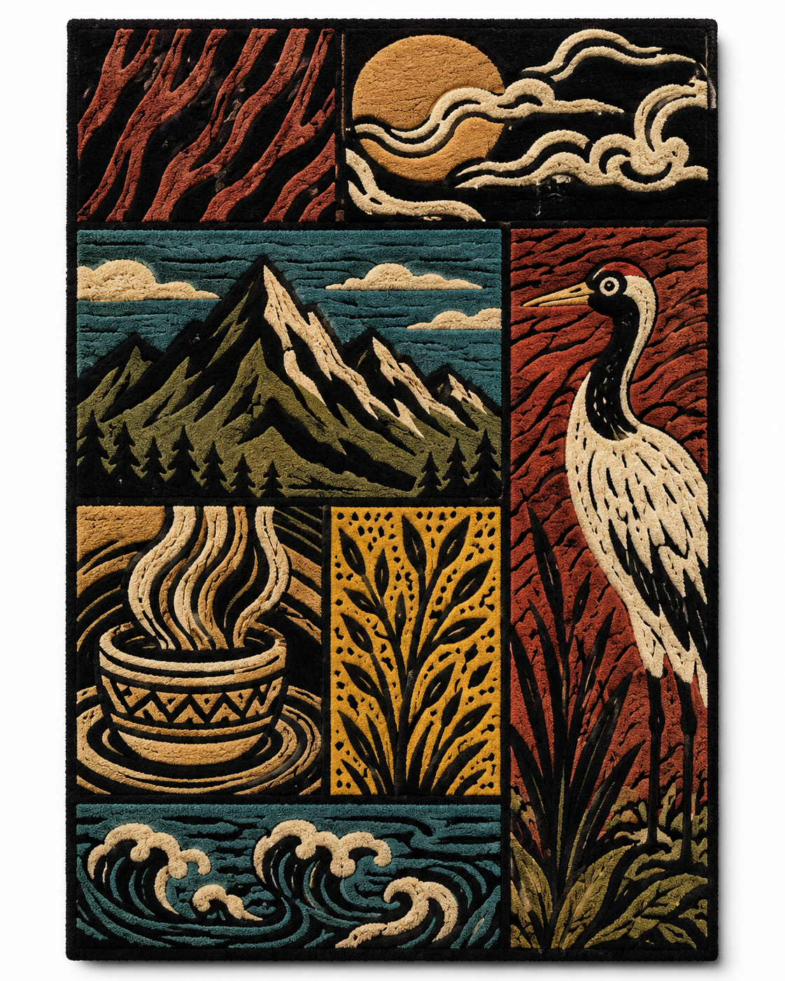 Woodcut Crane · HE-0217 unframed artwork