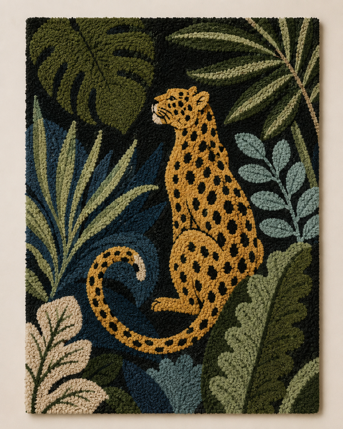 Leopard in Indigo Leaves unframed artwork