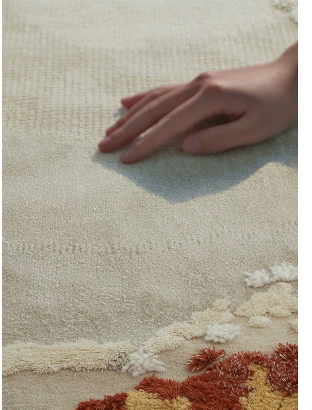 Hewn Earth Studio Meadow autumn handwoven rug with earthy tones and intricate patterns, showcasing natural fiber craftsmanship.