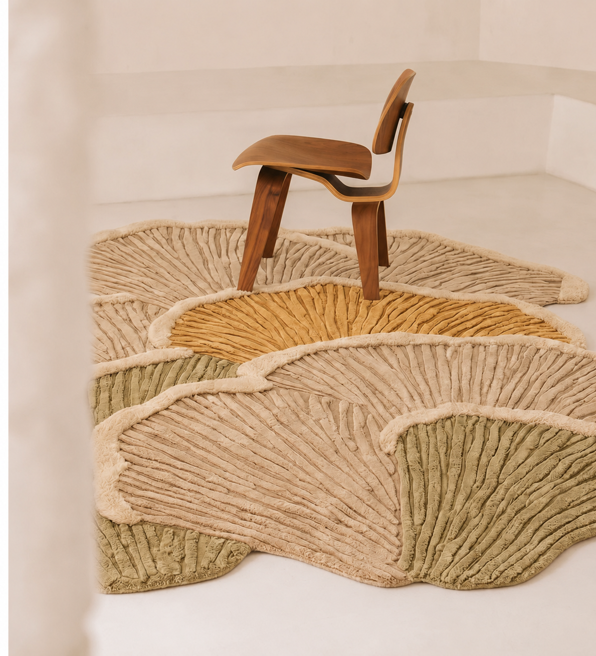 Hewn Earth Studio Palma Meadow Multi rug with colorful, patterned woven design featuring green, blue, and beige tones.