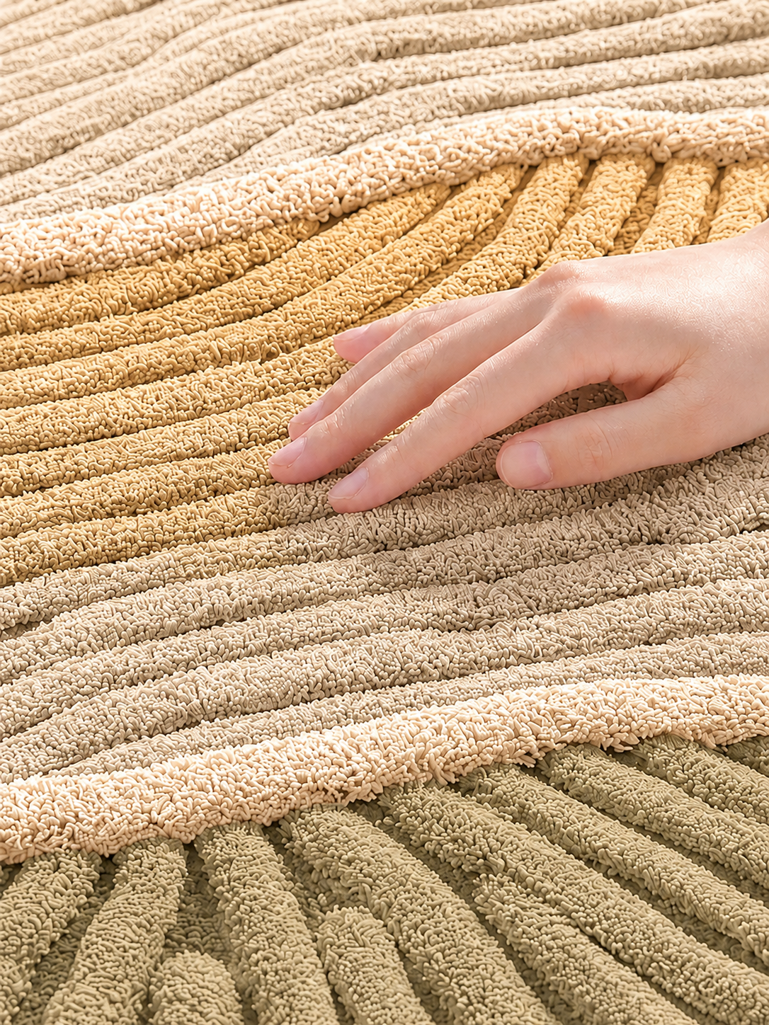 Hewn Earth Studio Palma Meadow Multi rug with colorful, intricate geometric pattern on a flat woven surface.