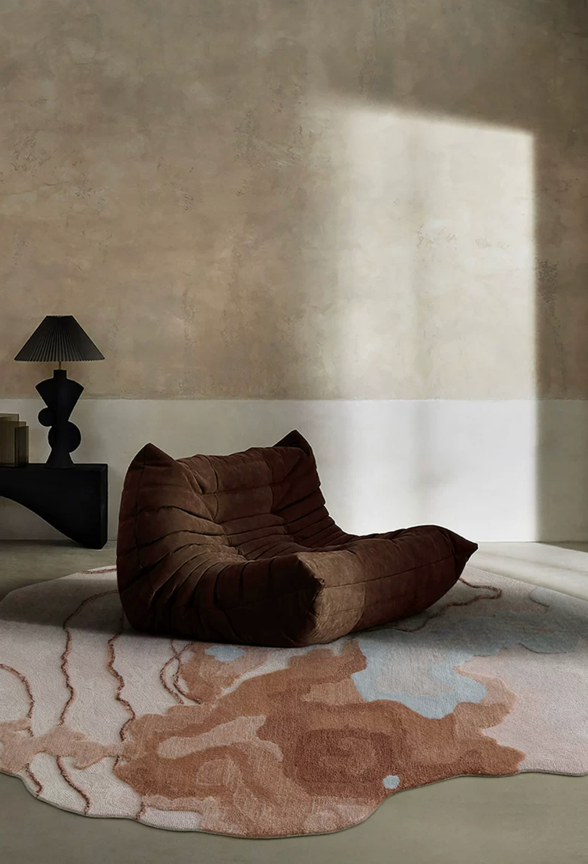 Hewn Earth Studio Strata Rug in Canyon design featuring layered earthy tones and textured patterns for natural decor.