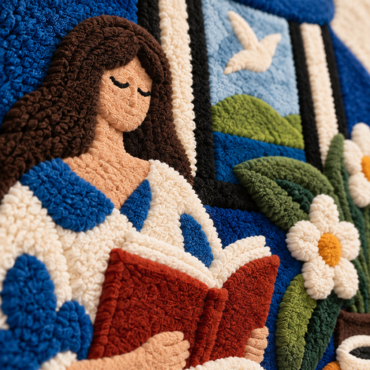A Chapter in Blue — tufted wool texture detail