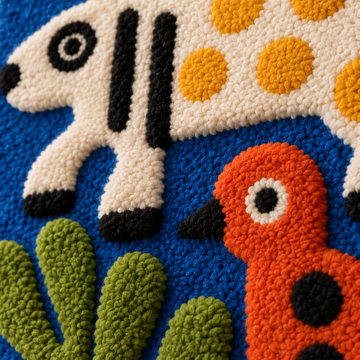 A Cobalt Menagerie Gathering — tufted wool texture detail