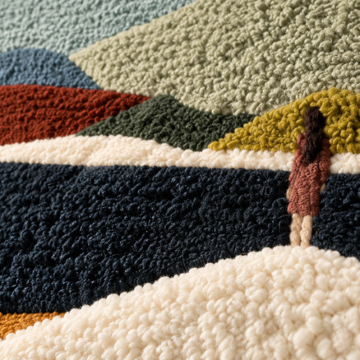 A Figure at the Quiet Shore — tufted wool texture detail