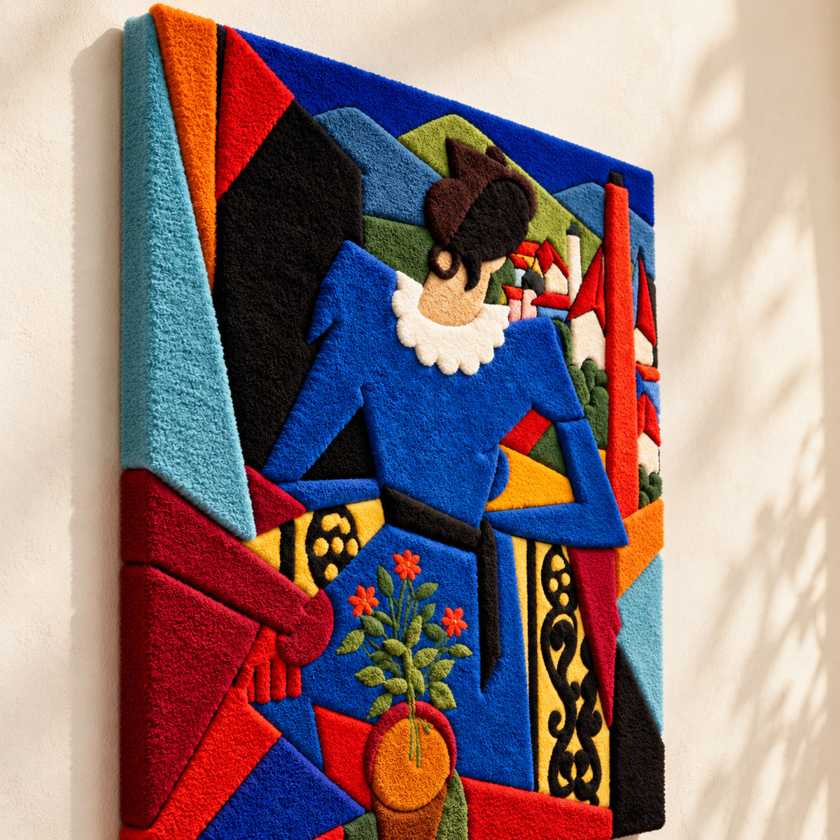 Woman on a Balcony after Alberto Magnelli — angled relief view