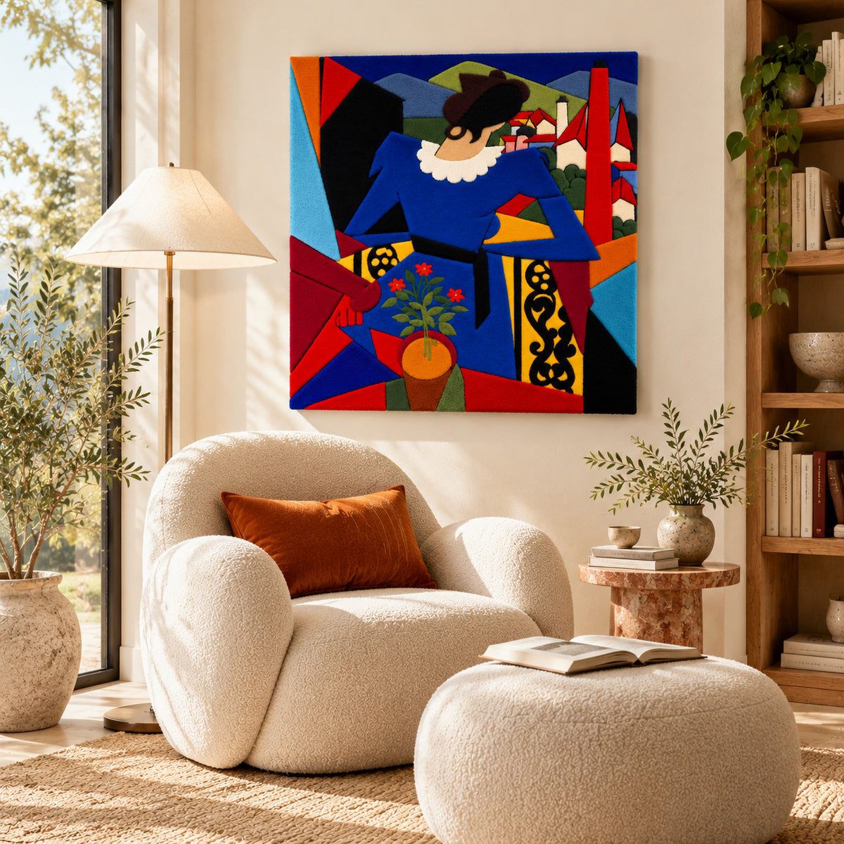 Woman on a Balcony after Alberto Magnelli — room setting