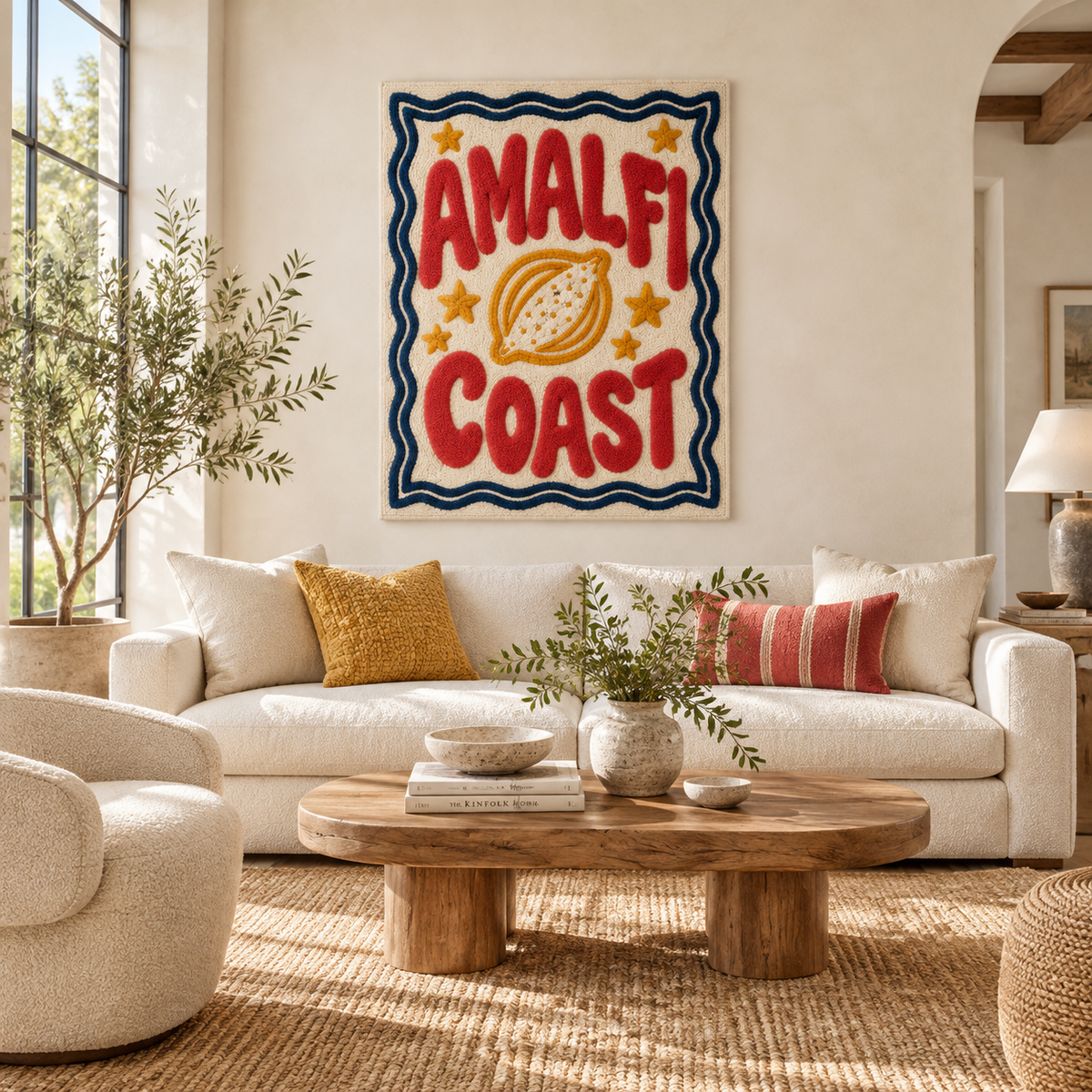 Hewn Earth Amalfi Lemon Lettering wall art featuring bright yellow lemon graphics and stylish script for home decor.