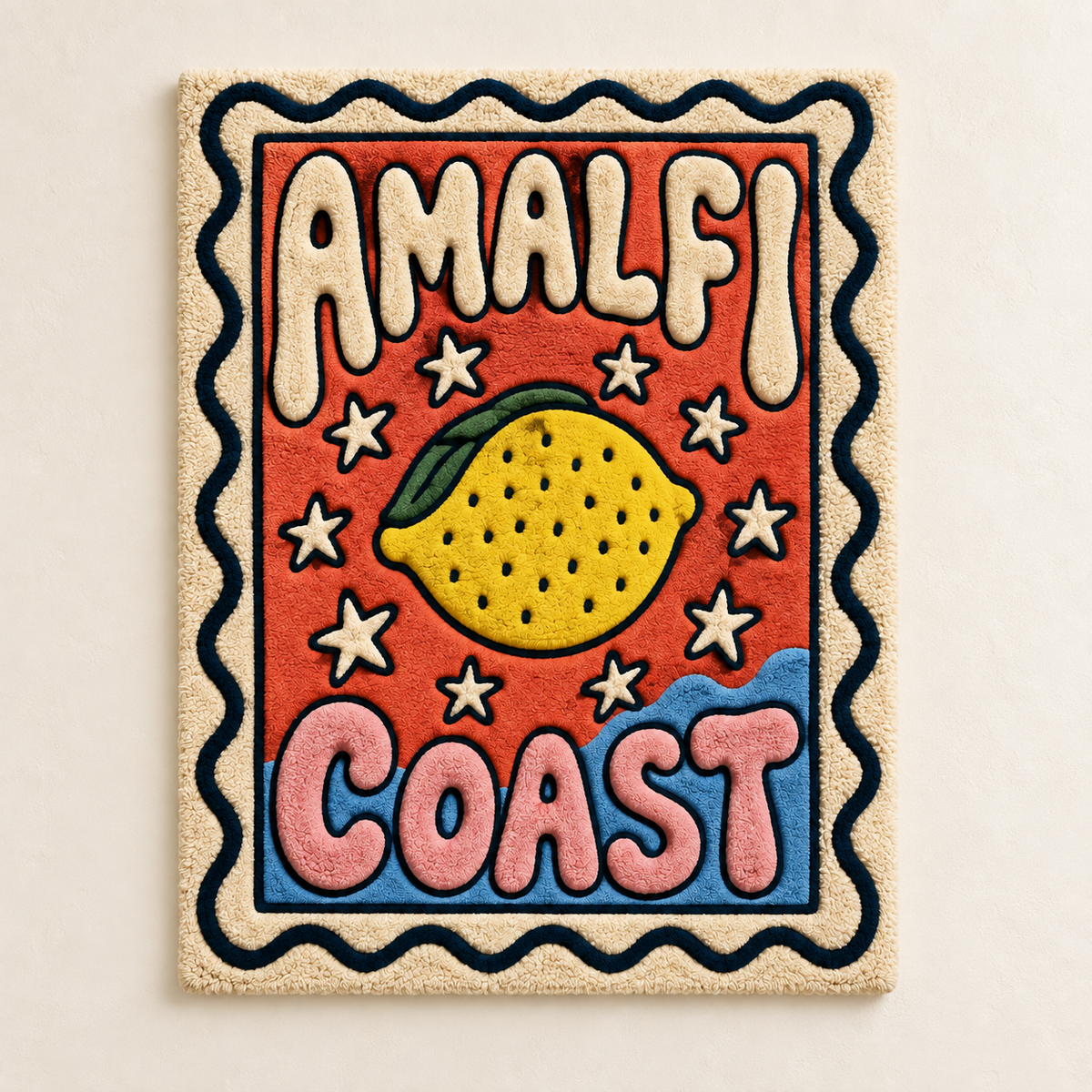 Hewn Earth Amalfi Lemon Postcard wall art featuring vibrant lemon illustrations on textured paper background.
