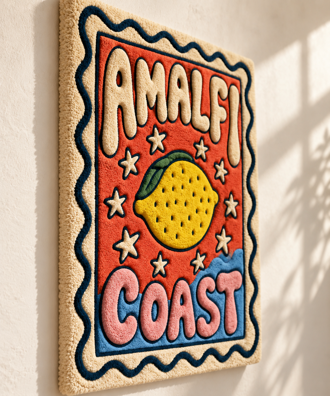 Hewn Earth Amalfi Lemon Postcard wall art featuring a vibrant lemon illustration on textured paper, ideal for home decor.