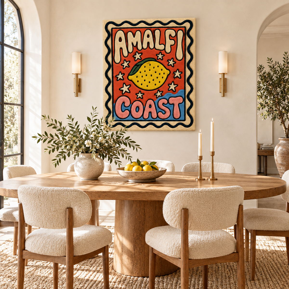 Hewn Earth Amalfi Lemon postcard wall art featuring vibrant lemon illustrations for home decor or wall decoration.