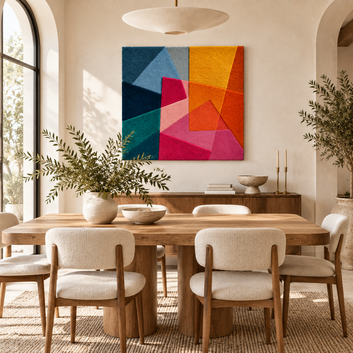 Hewn Earth Amber and Rose Prism Dance wall art featuring an abstract amber and pink geometric design for modern home decor.