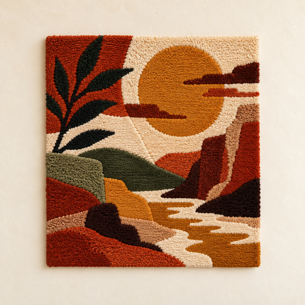 Hewn Earth wall art titled Amber Sun in the Ravine featuring warm amber tones and abstract landscape design.