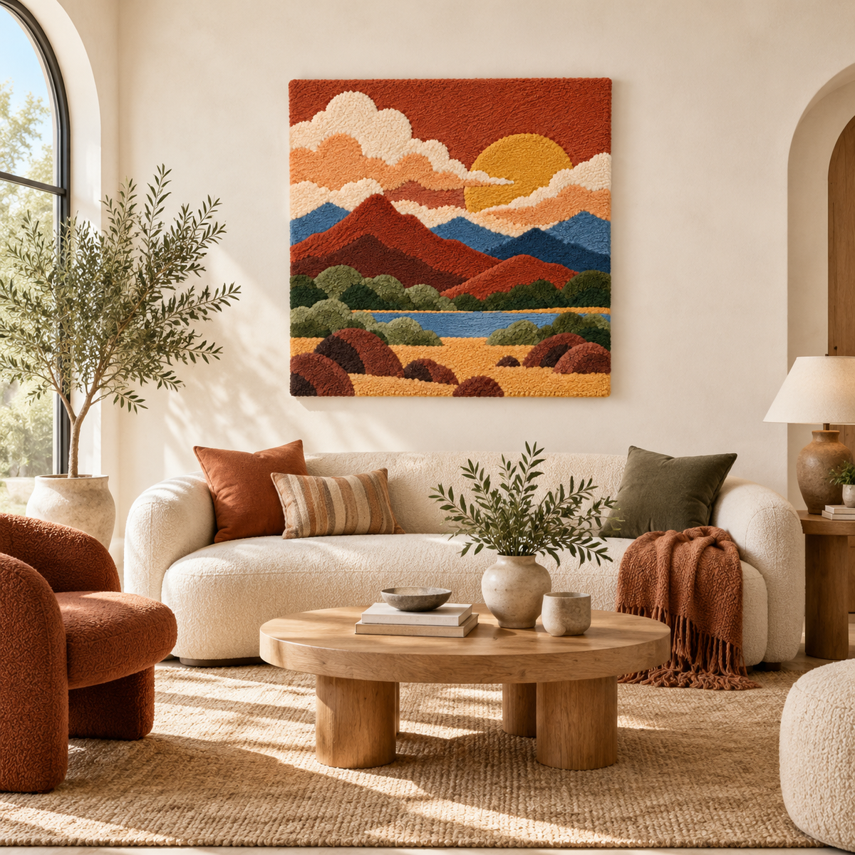 Amber Sun over Layered Peaks — front-facing room scene [room-front]