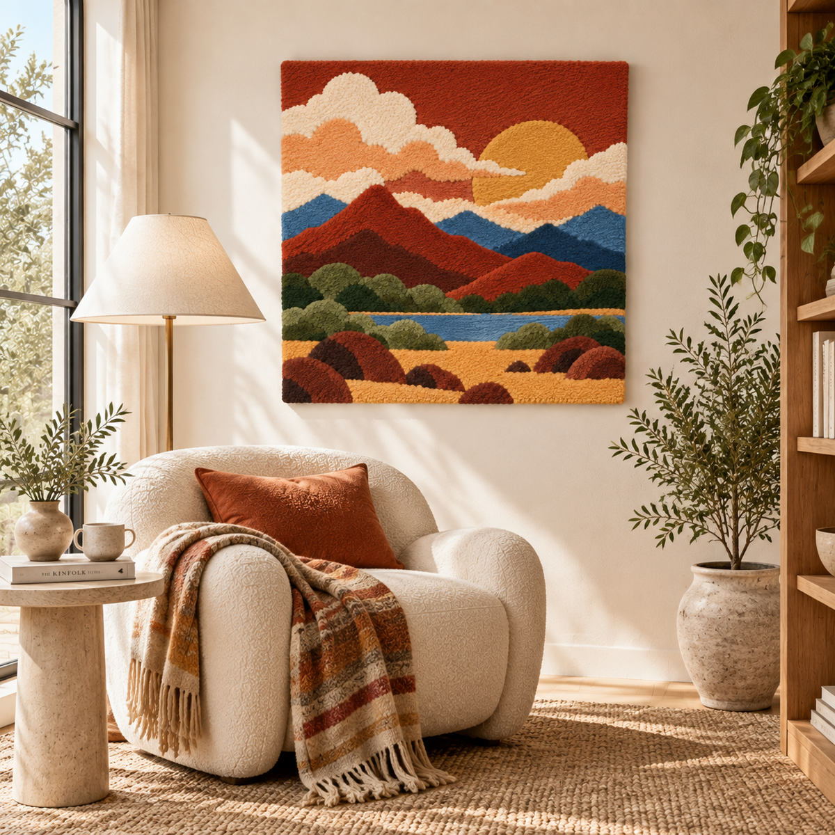 Amber Sun over Layered Peaks — room setting 1