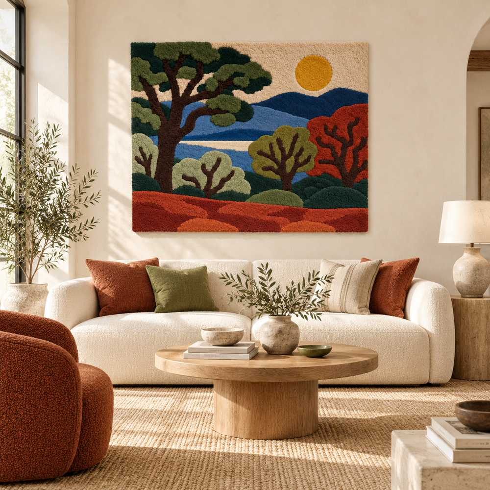 Amber Sun Over the Grove — front-facing room scene [room-front]