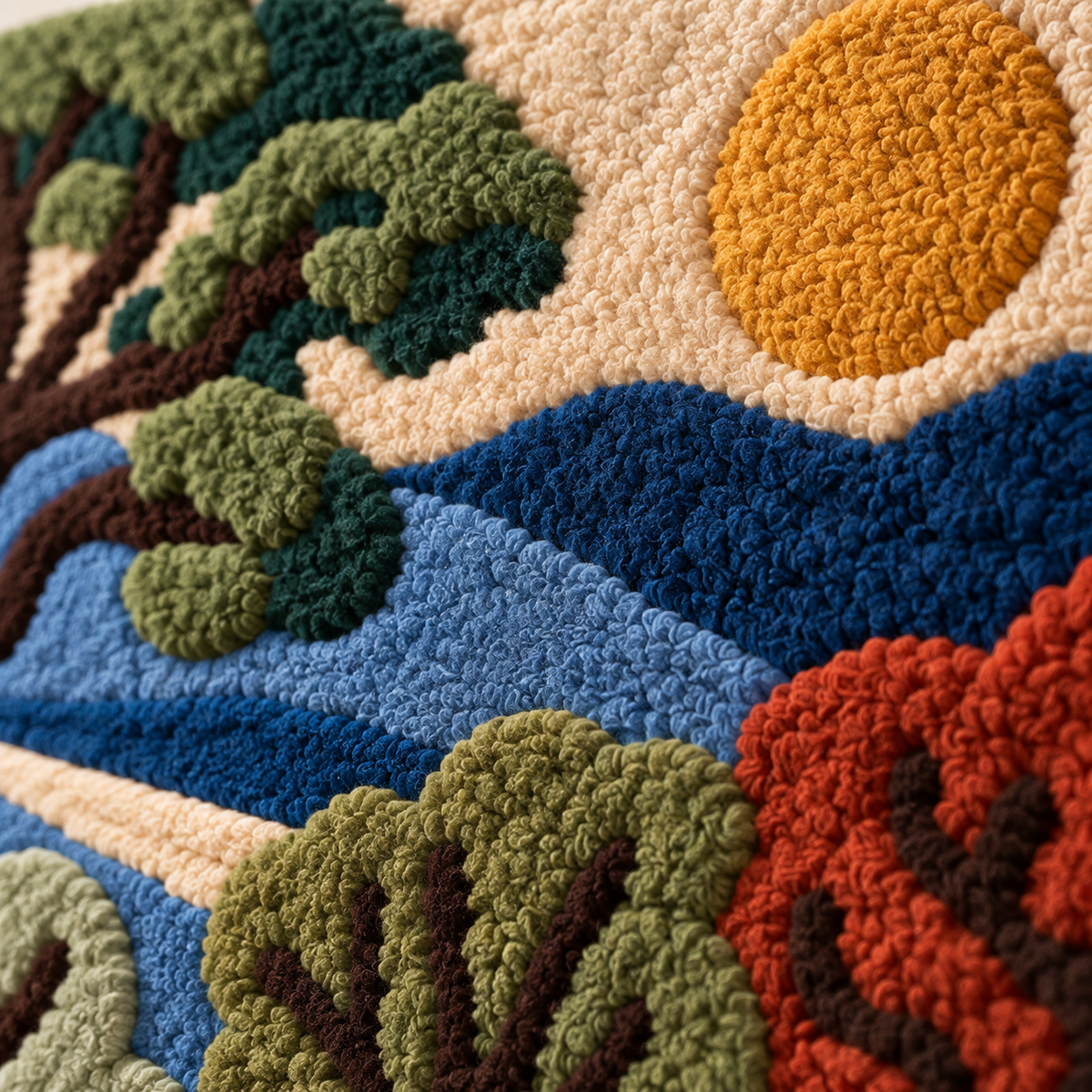 Amber Sun Over the Grove — tufted wool texture detail