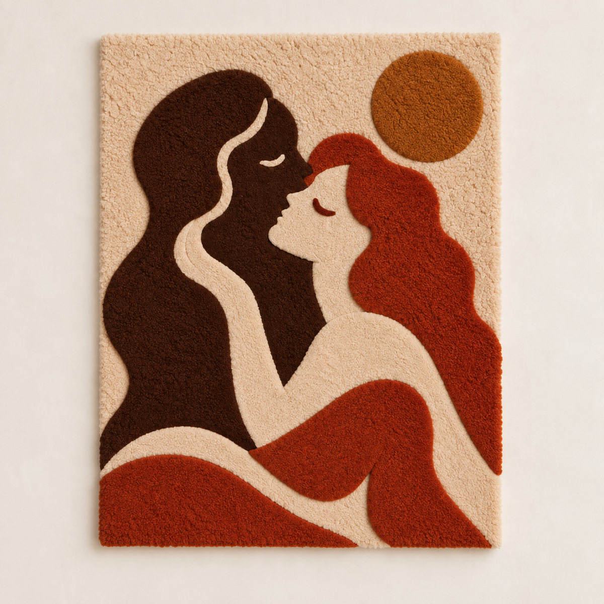 Hewn Earth wall art titled "An Embrace Beneath the Ochre Sun" featuring warm, earthy tones and abstract design.