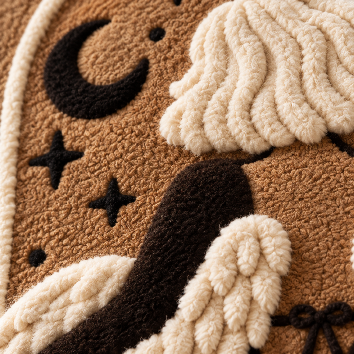 Angel Under a Crescent Moon — tufted wool texture detail