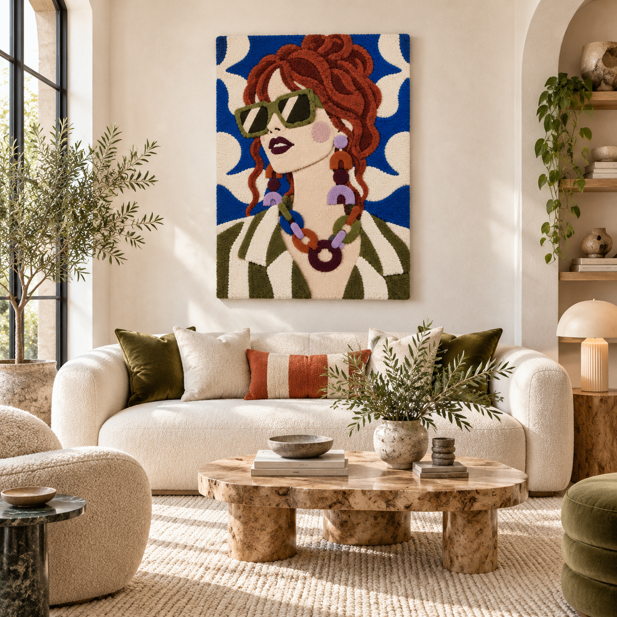 Auburn Curls and Olive Frames — front-facing room scene [room-front]