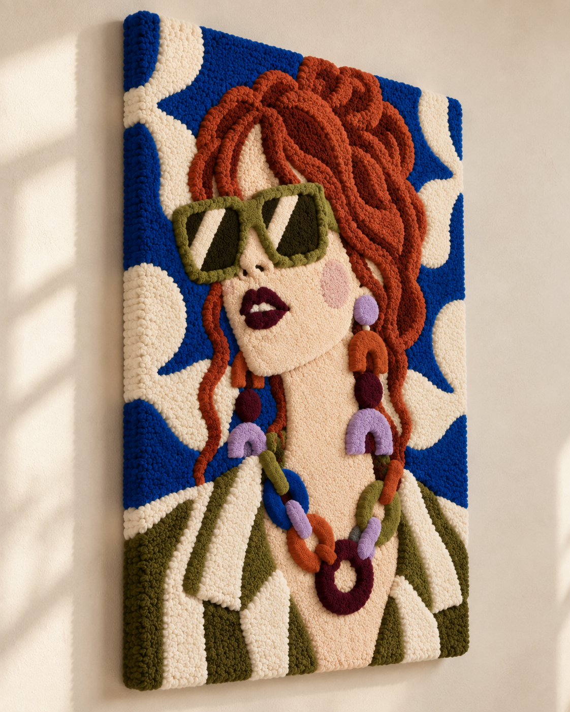 Auburn Curls and Olive Frames — angled relief view