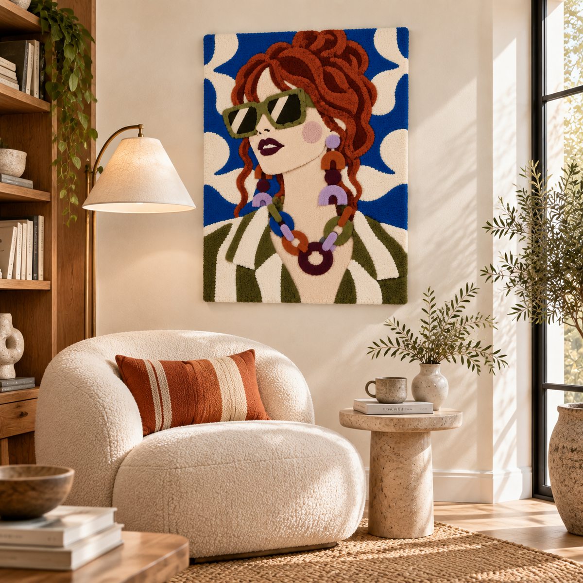Auburn Curls and Olive Frames — room setting