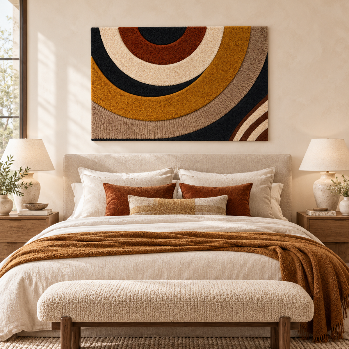 Hewn Earth Autumn Arc Cascade wall art featuring warm autumn colors and an elegant cascading design for modern home decor.