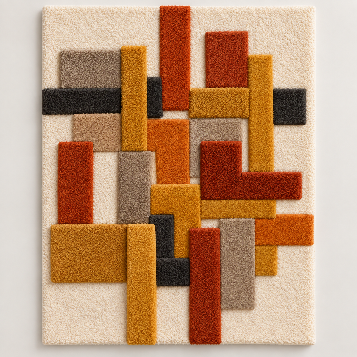 Hewn Earth Autumn Bars Vertical Counterpoint wall art featuring warm autumnal colors and abstract geometric design.