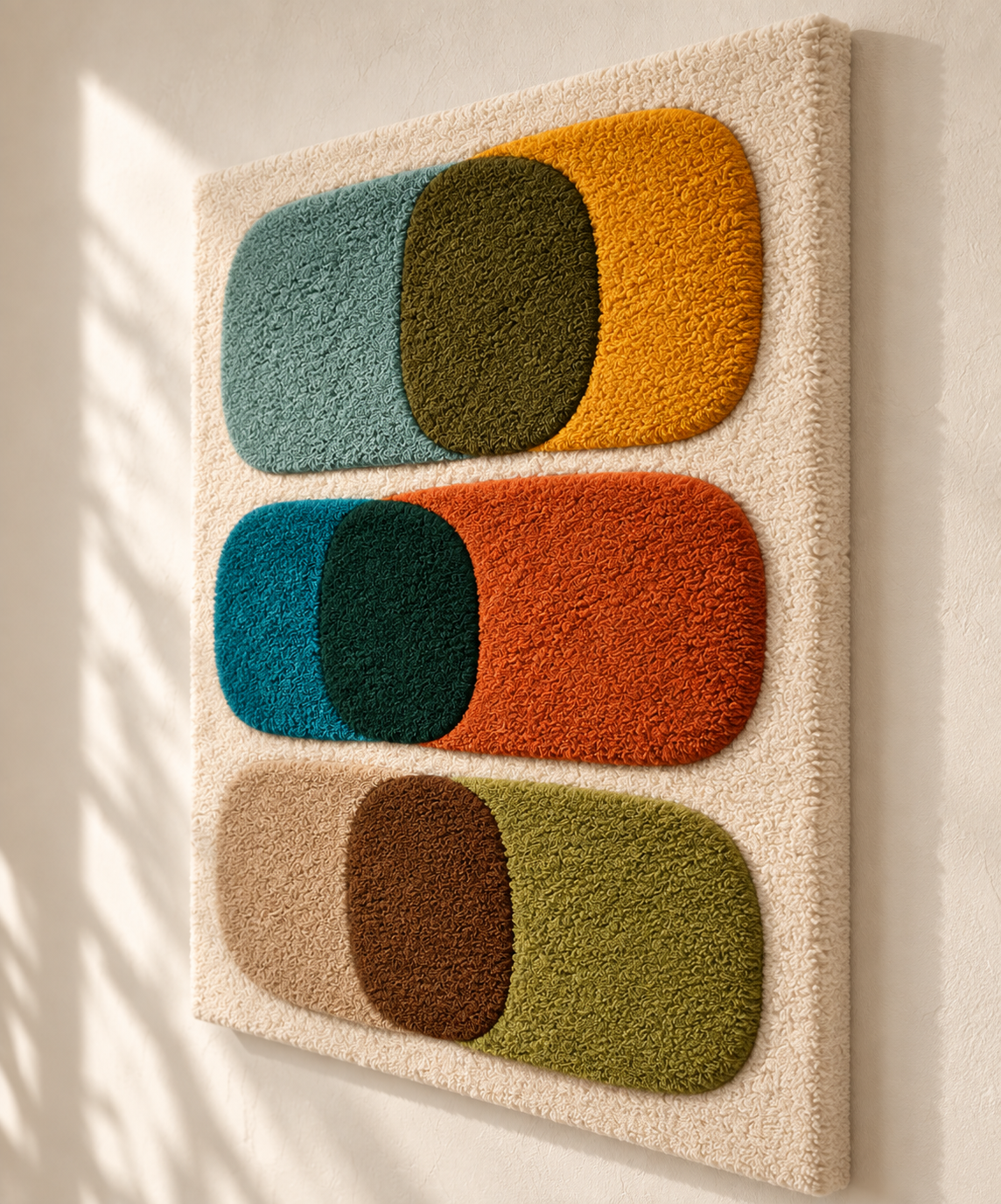 Hewn Earth Autumn Capsule Intersections wall art featuring warm autumnal colors and geometric intersecting shapes.