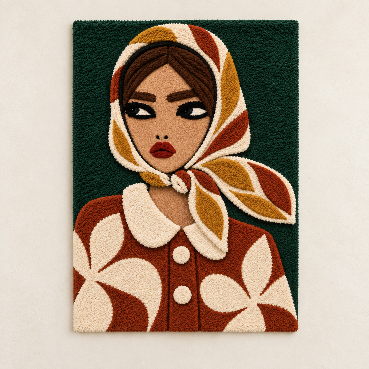 Autumn Kerchief Thoughtful Glance wall art by Hewn Earth featuring warm autumn colors and intricate leaf design.