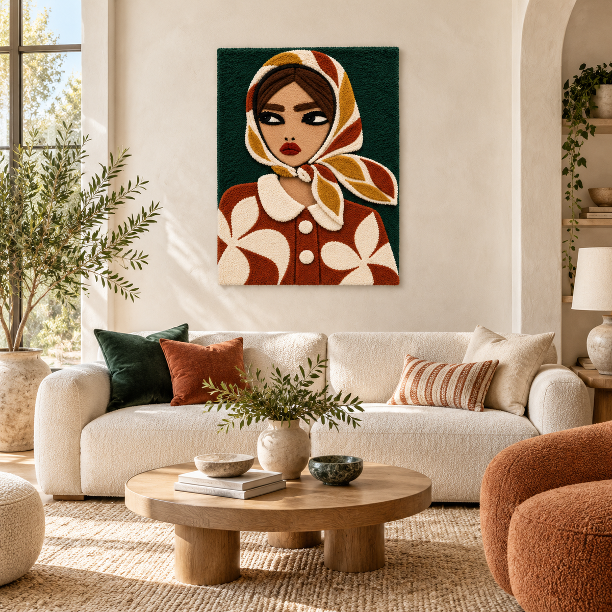 Hewn Earth Autumn Kerchief Thoughtful Glance wall art featuring warm autumn colors and detailed leaf patterns for home decor.