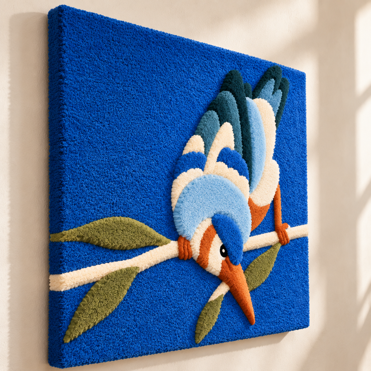 Azure Bird on a Branch — angled relief view