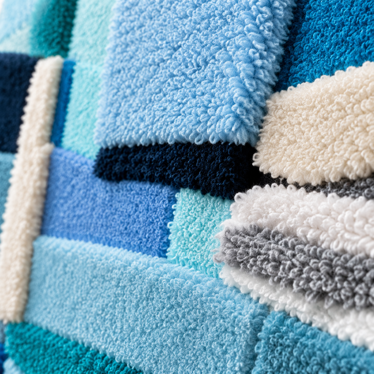 Azure Tile Assembly — tufted wool texture detail