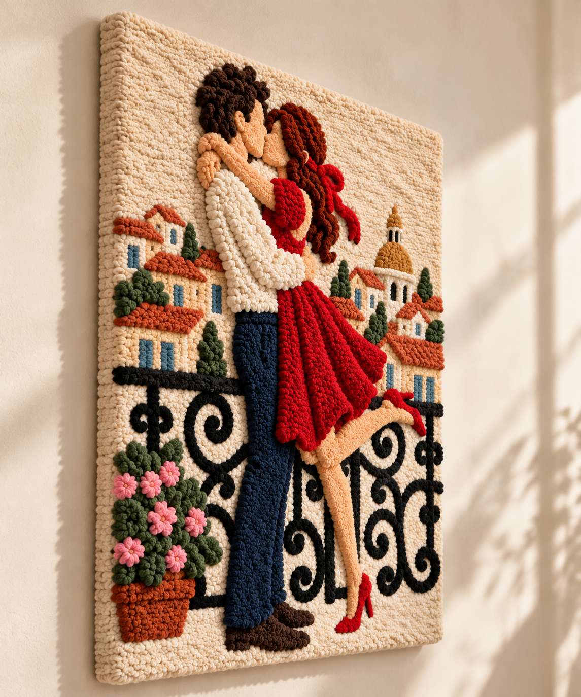 Balcony Embrace — angled relief view