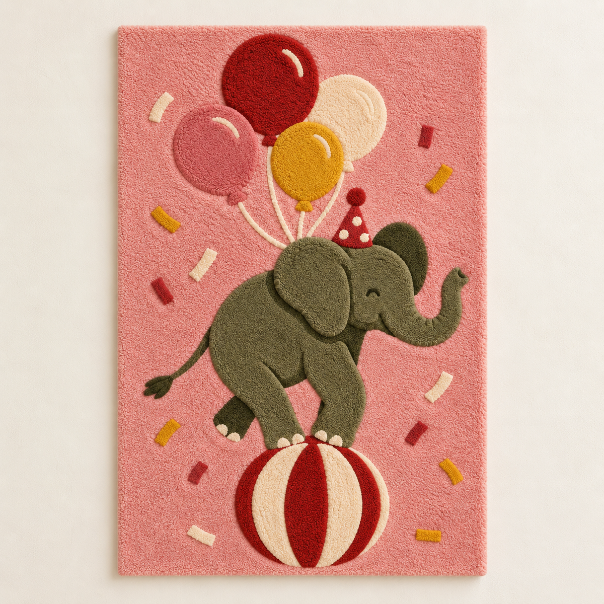 Colorful Balloon Elephant Parade wall art by Hewn Earth featuring vibrant balloon elephants in a playful design.