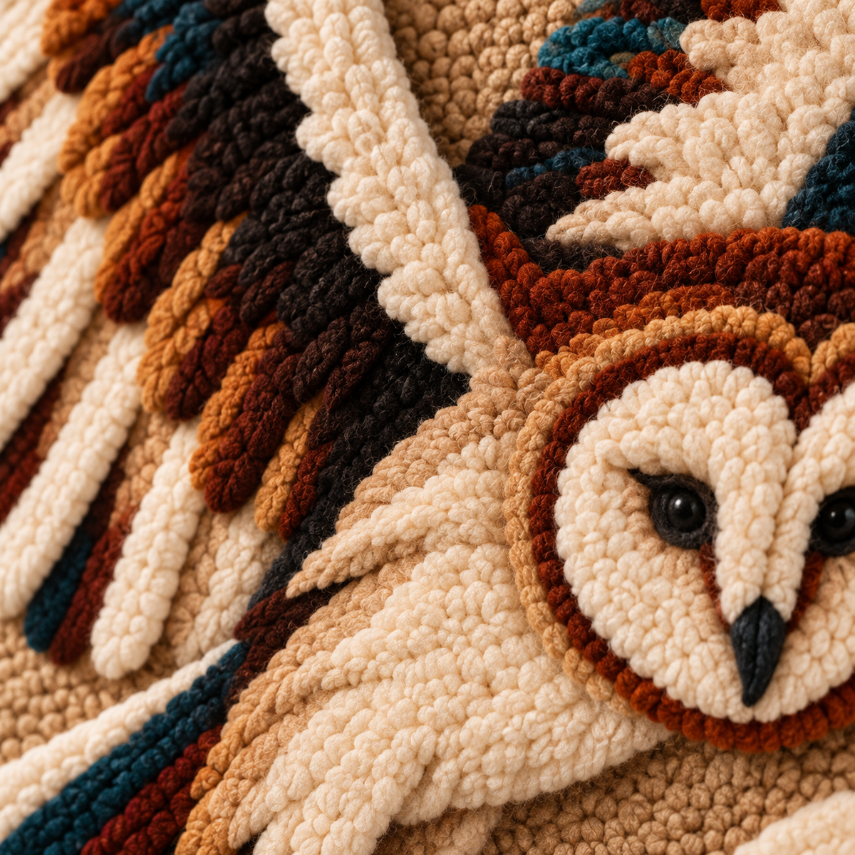 Close-up of Hewn Earth wall art featuring a barn owl perched over a river scene in detailed, naturalistic style.