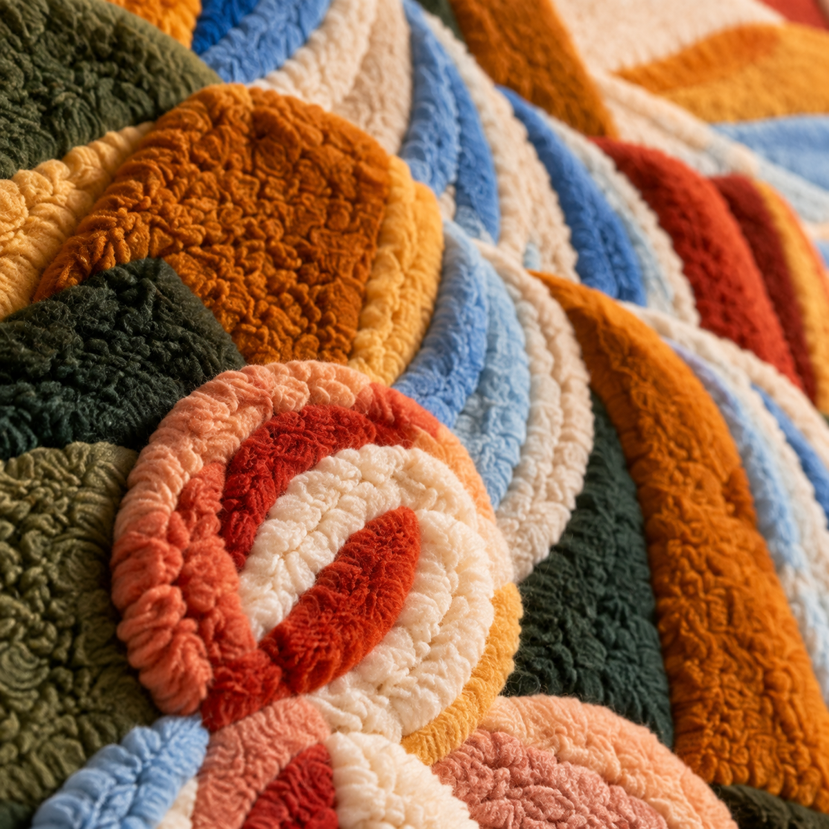 Bathers at Rainbow Falls — tufted wool texture detail