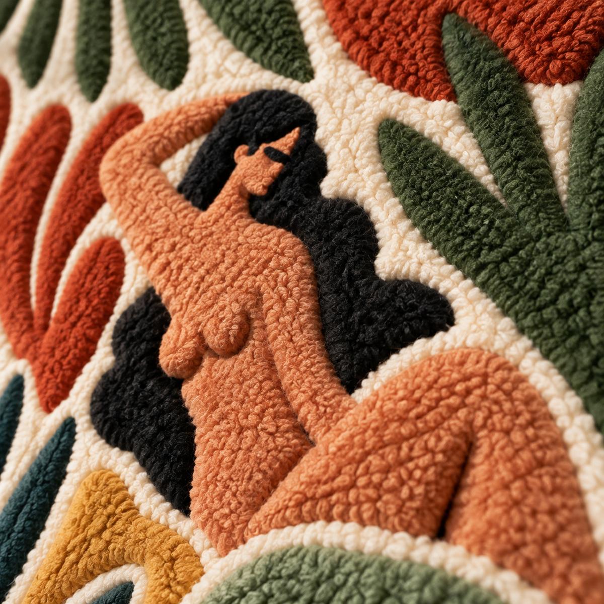 Bathers in the Golden Grove — tufted wool texture detail