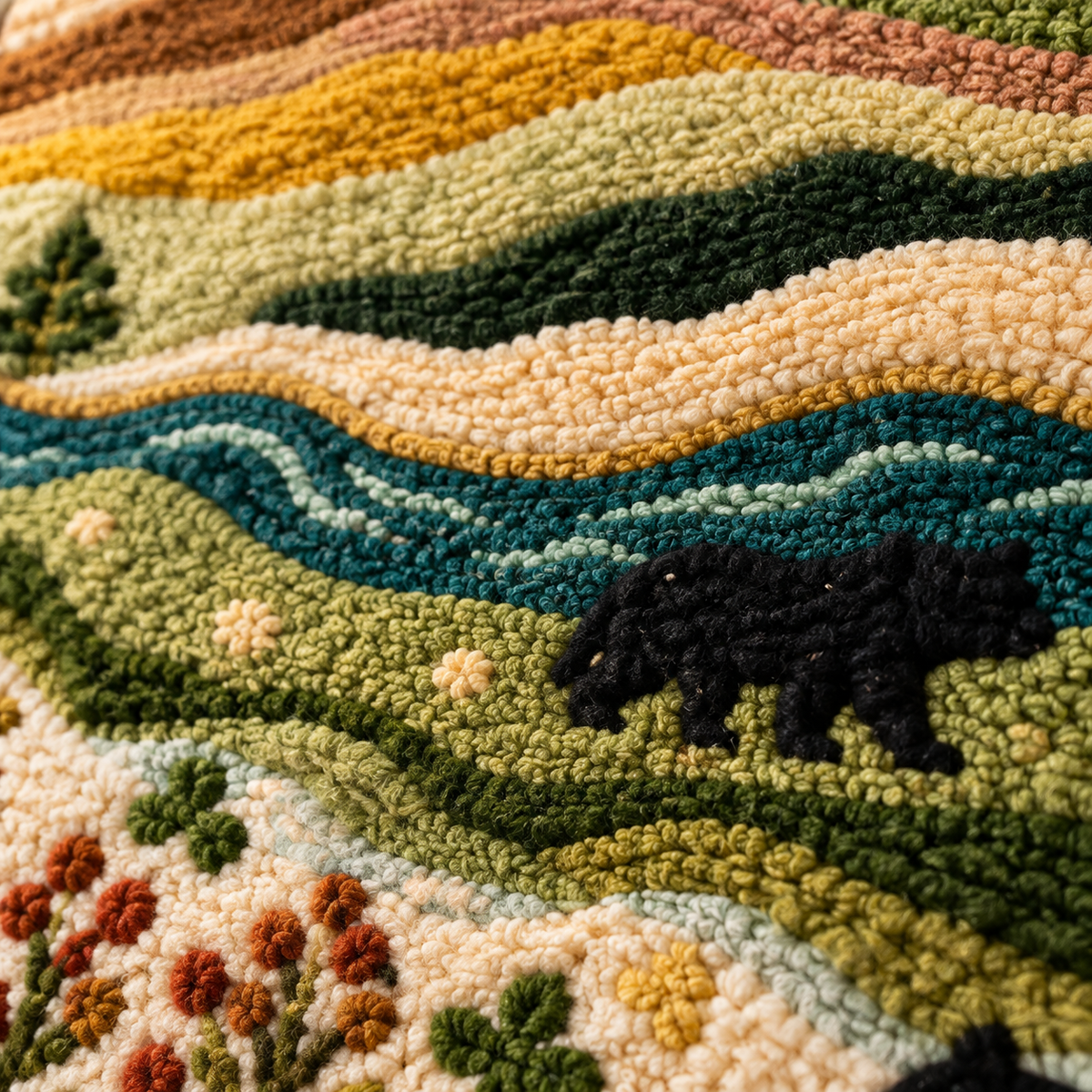 Bear Beneath the Golden Sky — tufted wool texture detail
