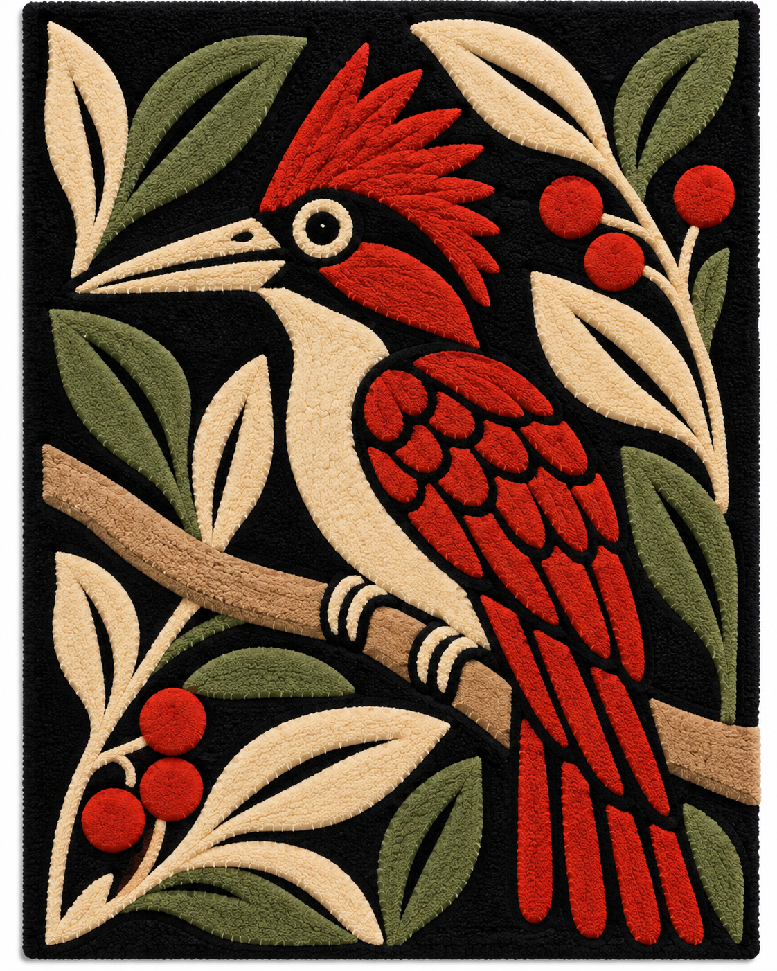 Hewn Earth Berry Bough Woodpecker wall art featuring a detailed woodpecker perched on a berry bough, natural and rustic design.