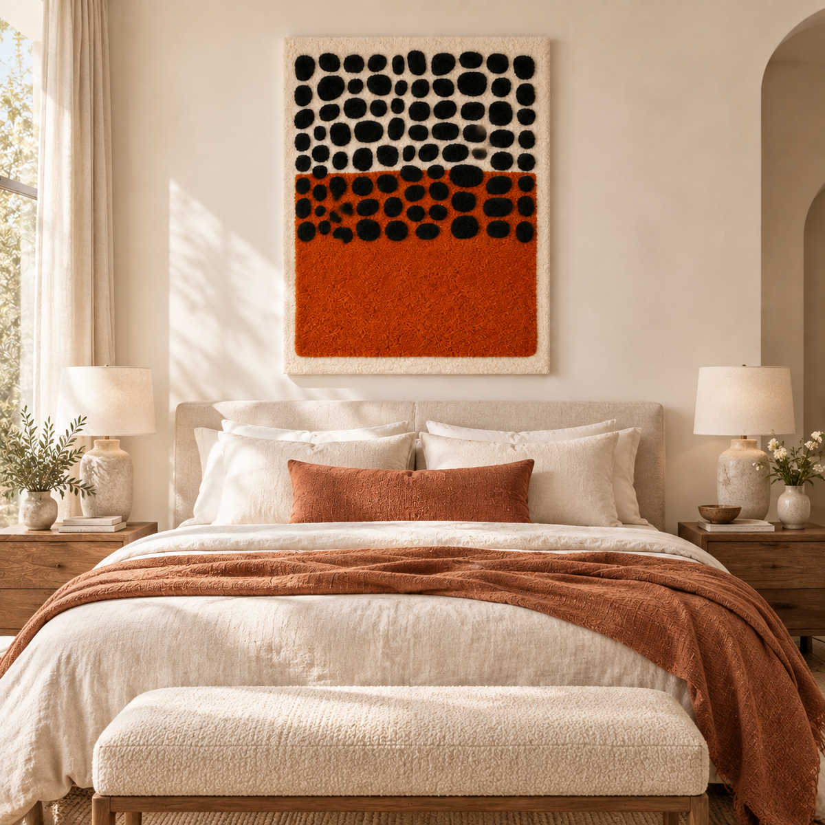 Hewn Earth wall art featuring black pebbles over a clay horizon, showcasing textured and earthy design for modern interior decor.