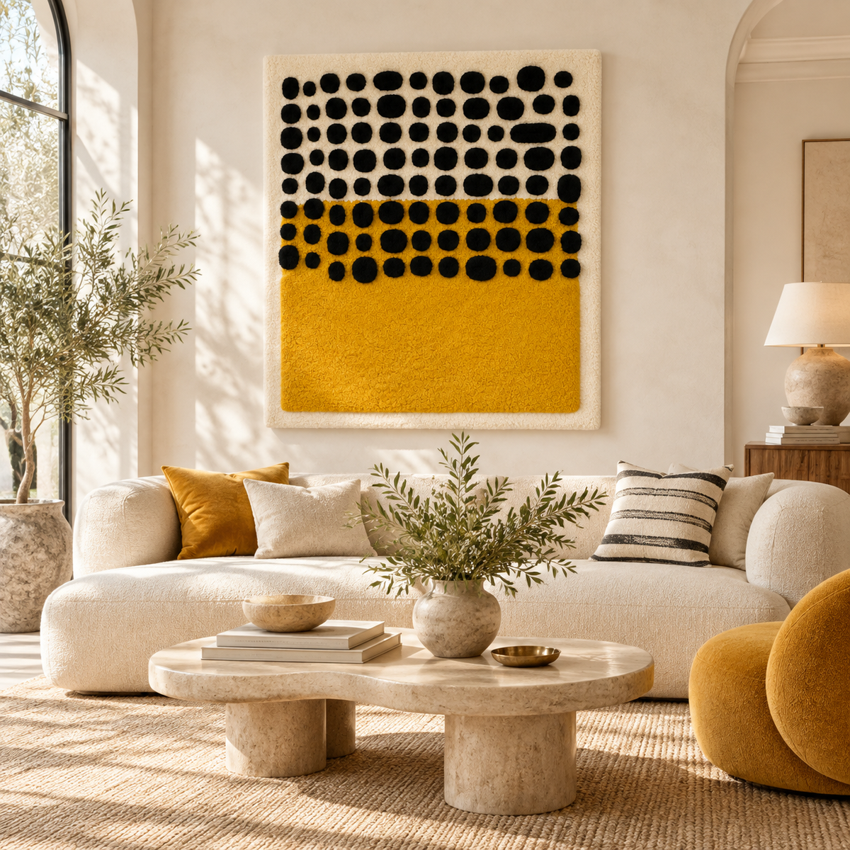 Black Pebbles over a Saffron Horizon — front-facing room scene [room-front]