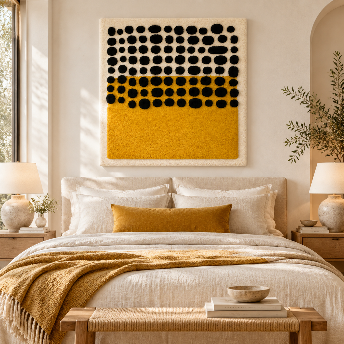 Black Pebbles over a Saffron Horizon — front-facing room scene [room-front]